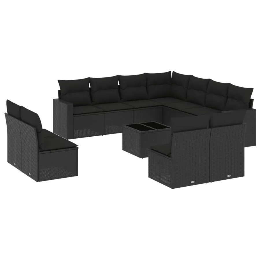 Salon de jardin 12 pcs avec coussins noir résine tressée - 2