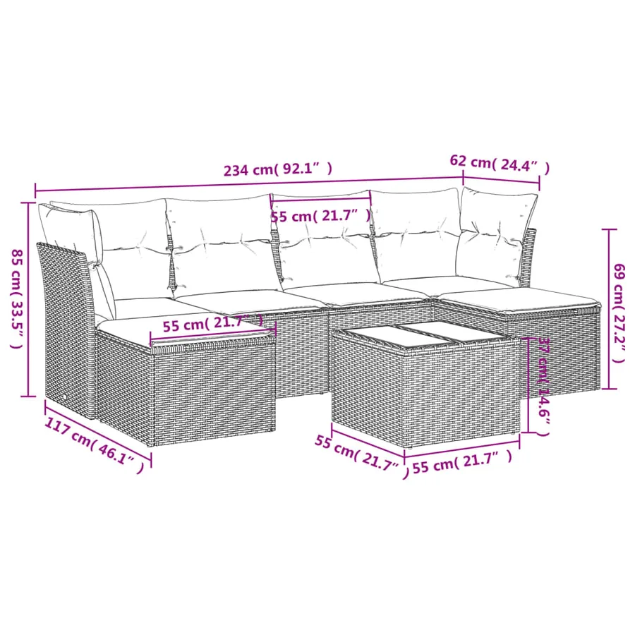 Salon de jardin 7 pcs avec coussins noir résine tressée 62 x 62 x 69 cm - 56,0 kg - 3