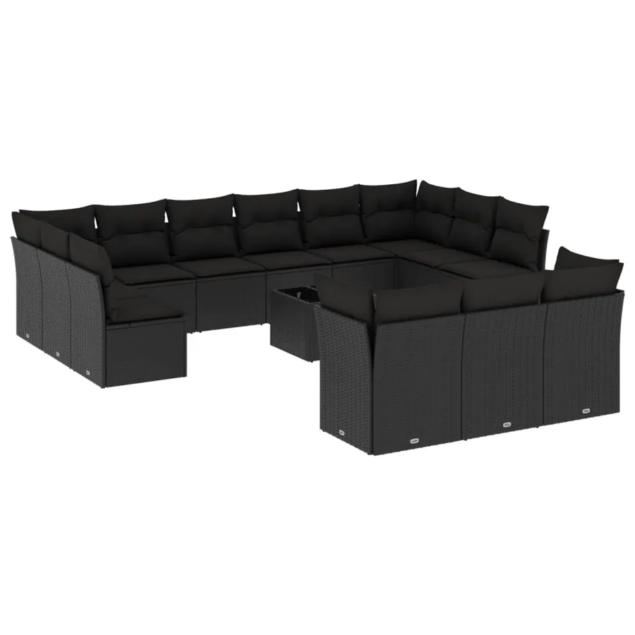 Salon de jardin avec coussins 14 pcs noir résine tressée - 2