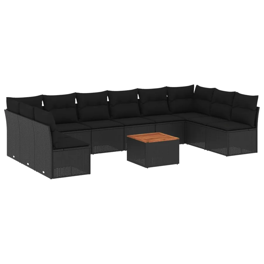 Salon de jardin 11 pcs avec coussins noir résine tressée - 2