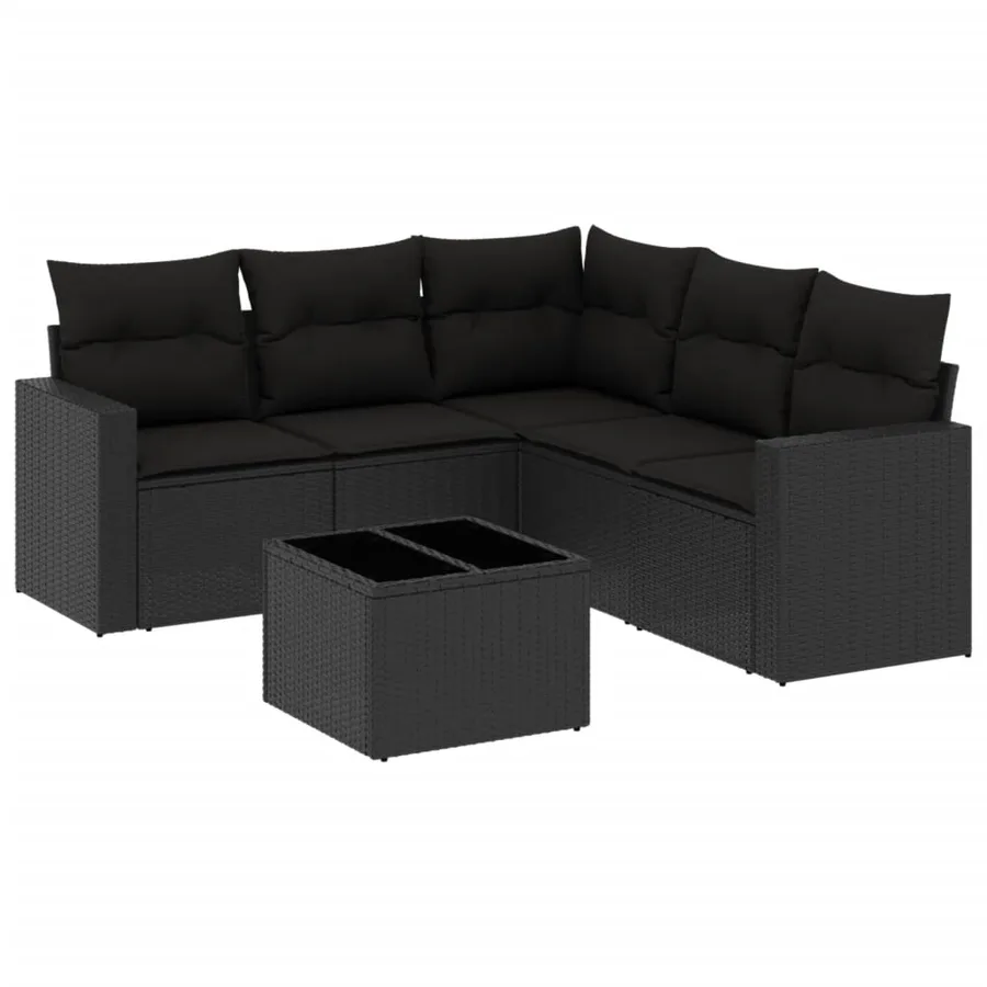 Salon de jardin 6 pcs avec coussins noir résine tressée - 2