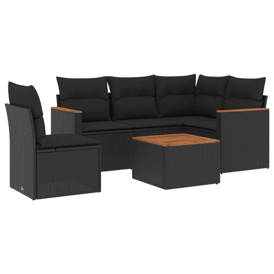 Salon de jardin 6 pcs avec coussins noir résine tressée - 2