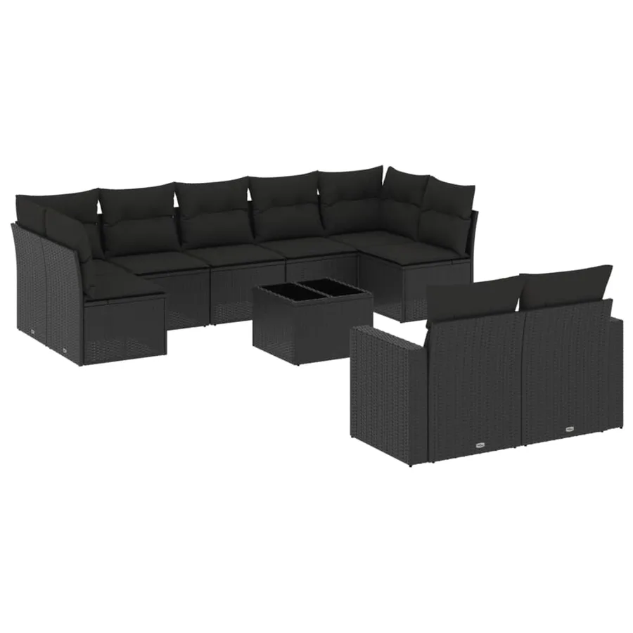Salon de jardin 10 pcs avec coussins noir résine tressée - 2