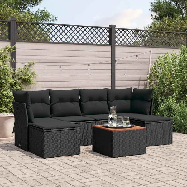 Salon de jardin 7 pcs avec coussins noir résine tressée 62 x 62 x 69 cm - 55,2 kg