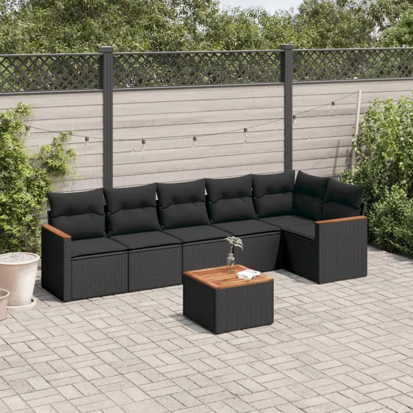 Salon de jardin 7 pcs avec coussins noir résine tressée 62 x 62 x 69 cm - 59,2 kg