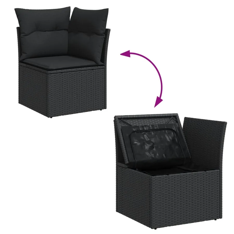 Salon de jardin 8 pcs avec coussins noir résine tressée - 9