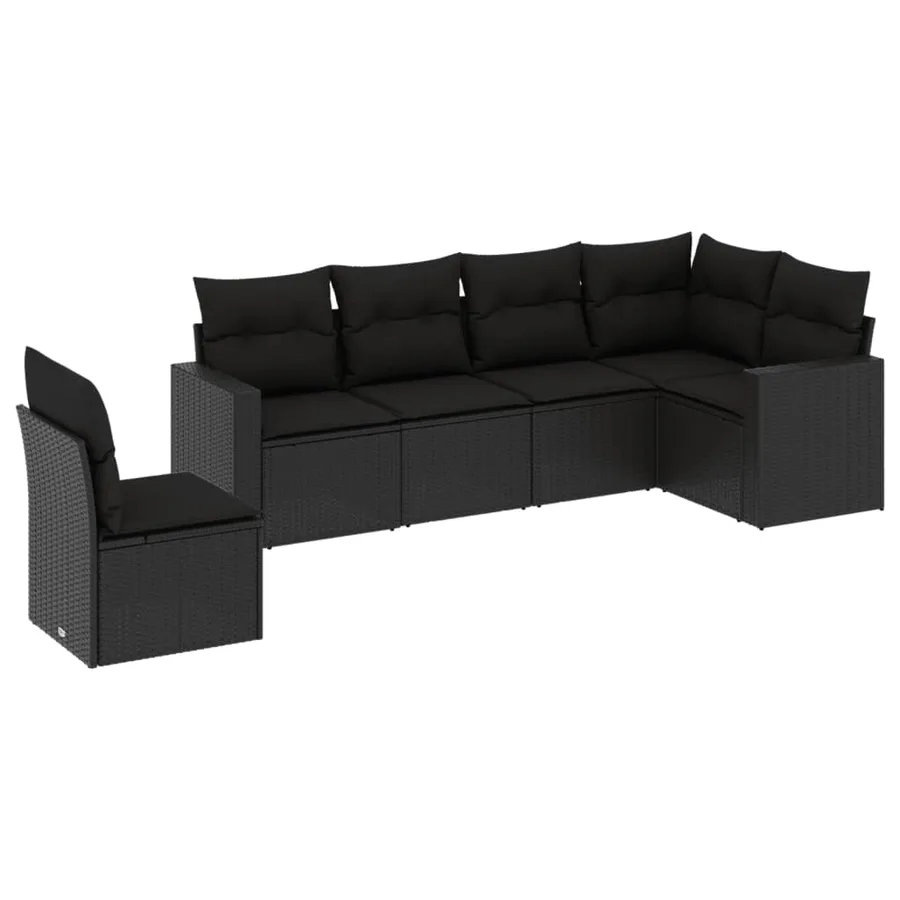 Salon de jardin 6 pcs avec coussins noir résine tressée - 2