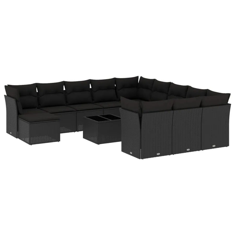 Salon de jardin avec coussins 13 pcs noir résine tressée - 2