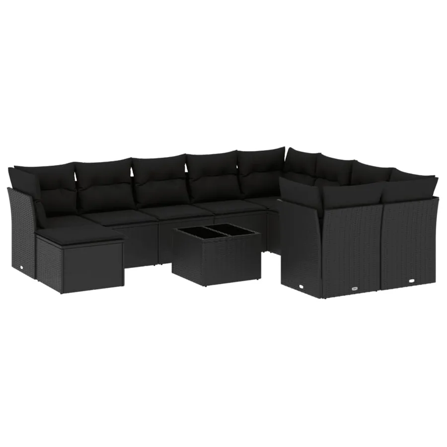 Salon de jardin 11 pcs avec coussins noir résine tressée - 2
