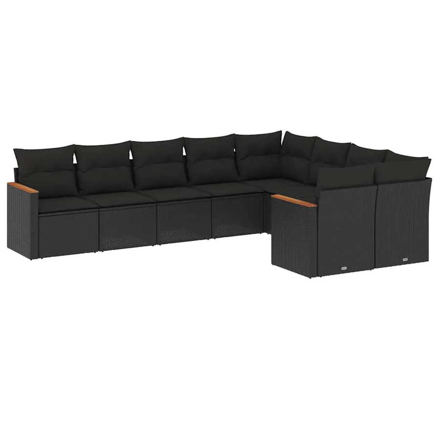 Salon de jardin 9 pcs avec coussins noir résine tressée - 2