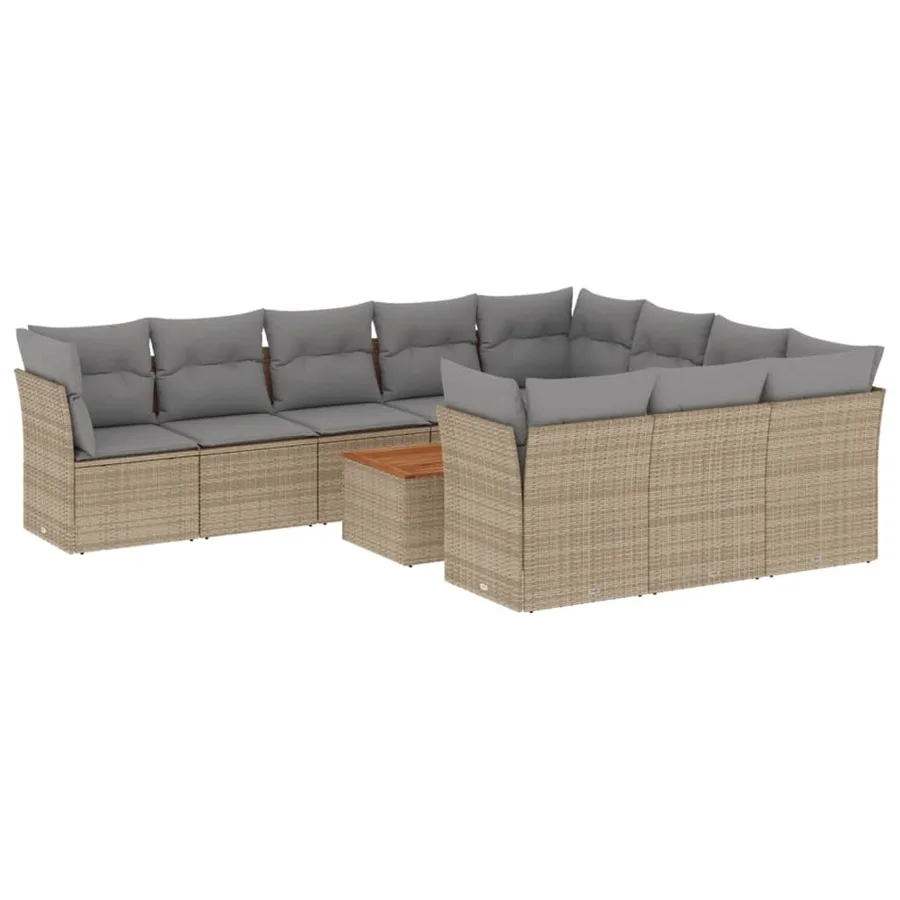 Salon de jardin et coussins 11 pcs mélange beige résine tressée - 2