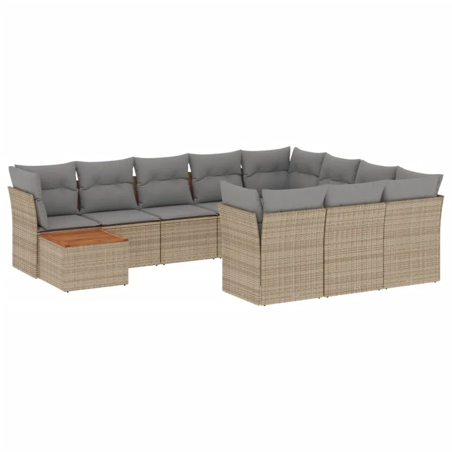 Salon de jardin et coussins 11 pcs mélange beige résine tressée - 2