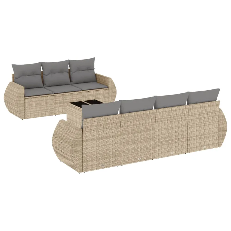 Salon de jardin avec coussins 8 pcs beige résine tressée - 2