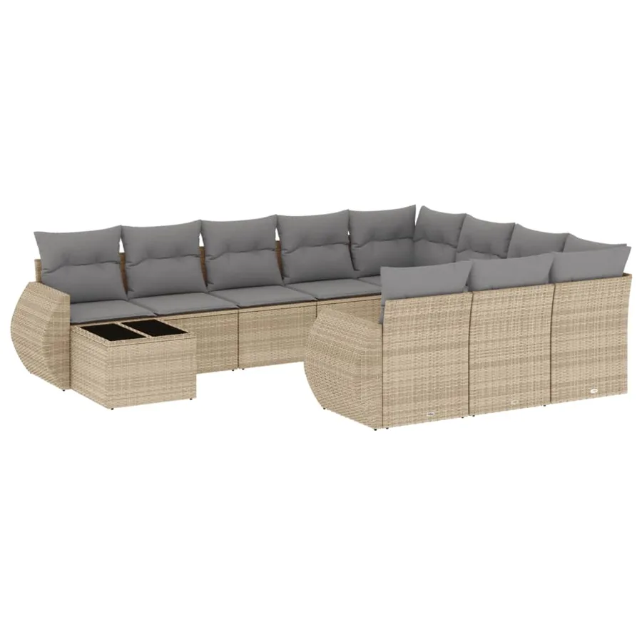 Salon de jardin 11 pcs avec coussins beige résine tressée - 2