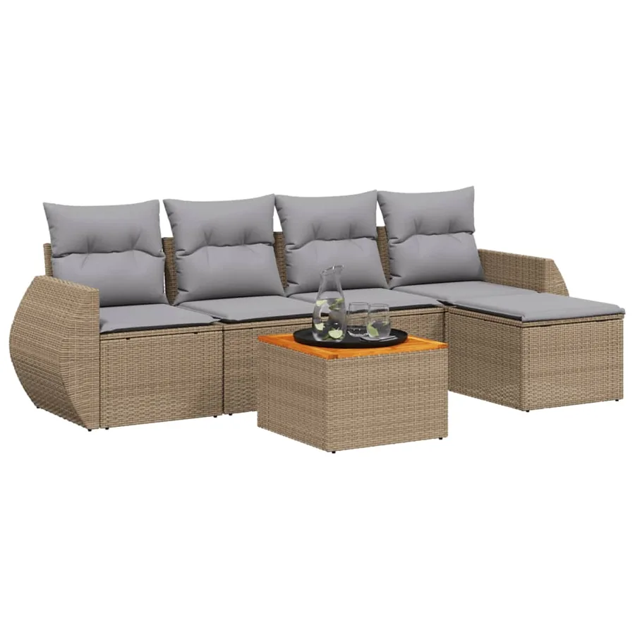 Salon de jardin avec coussins 6 pcs beige résine tressée - 2