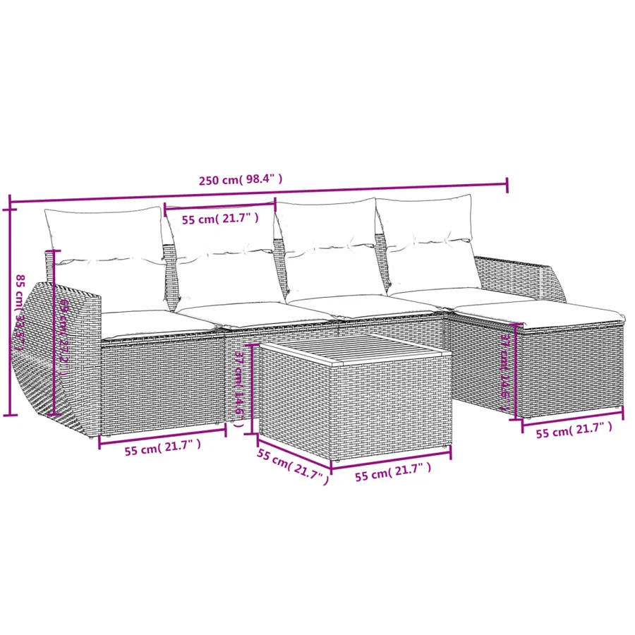 Salon de jardin avec coussins 6 pcs beige résine tressée - 3