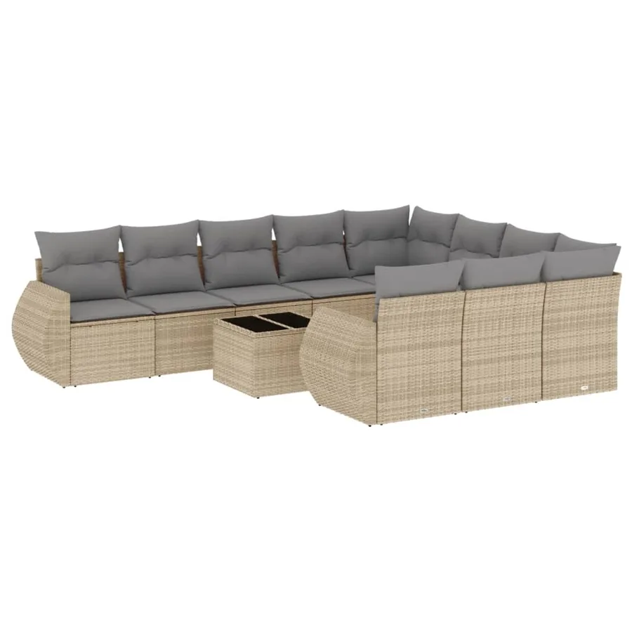Salon de jardin 11 pcs avec coussins beige résine tressée - 2