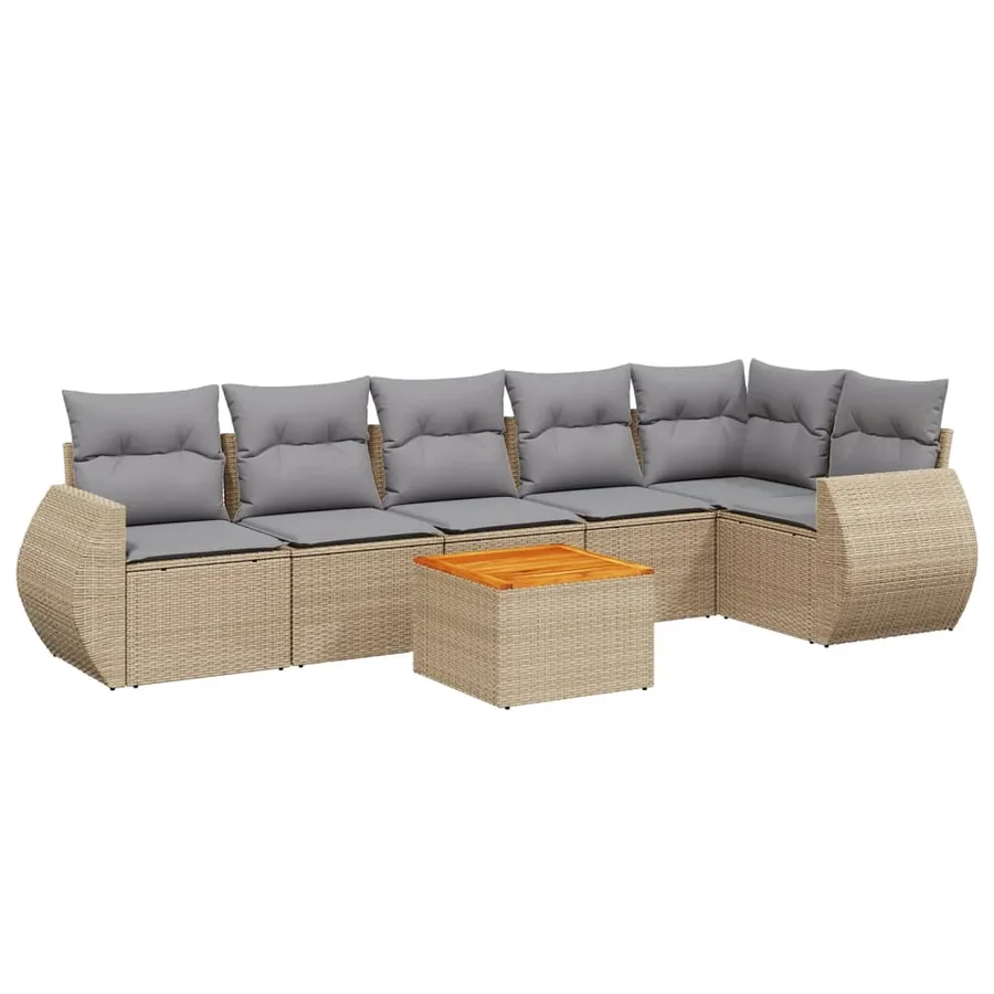 Salon de jardin avec coussins 7 pcs beige résine tressée - 2
