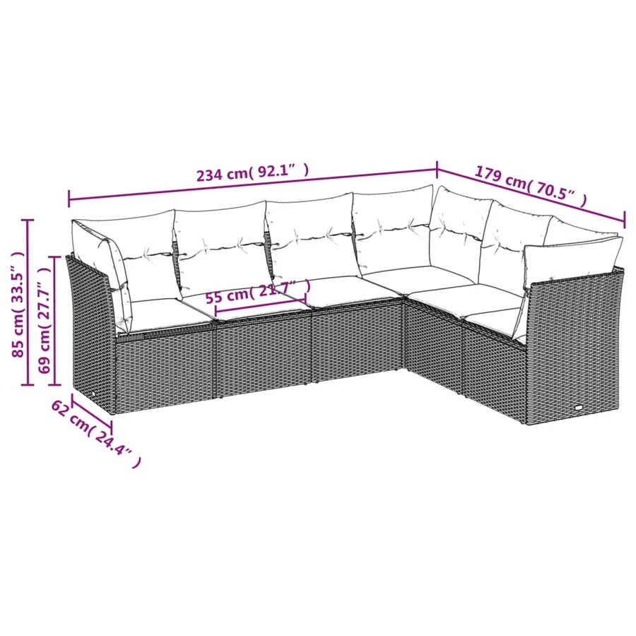 Salon de jardin avec coussins 6 pcs beige résine tressée - 3