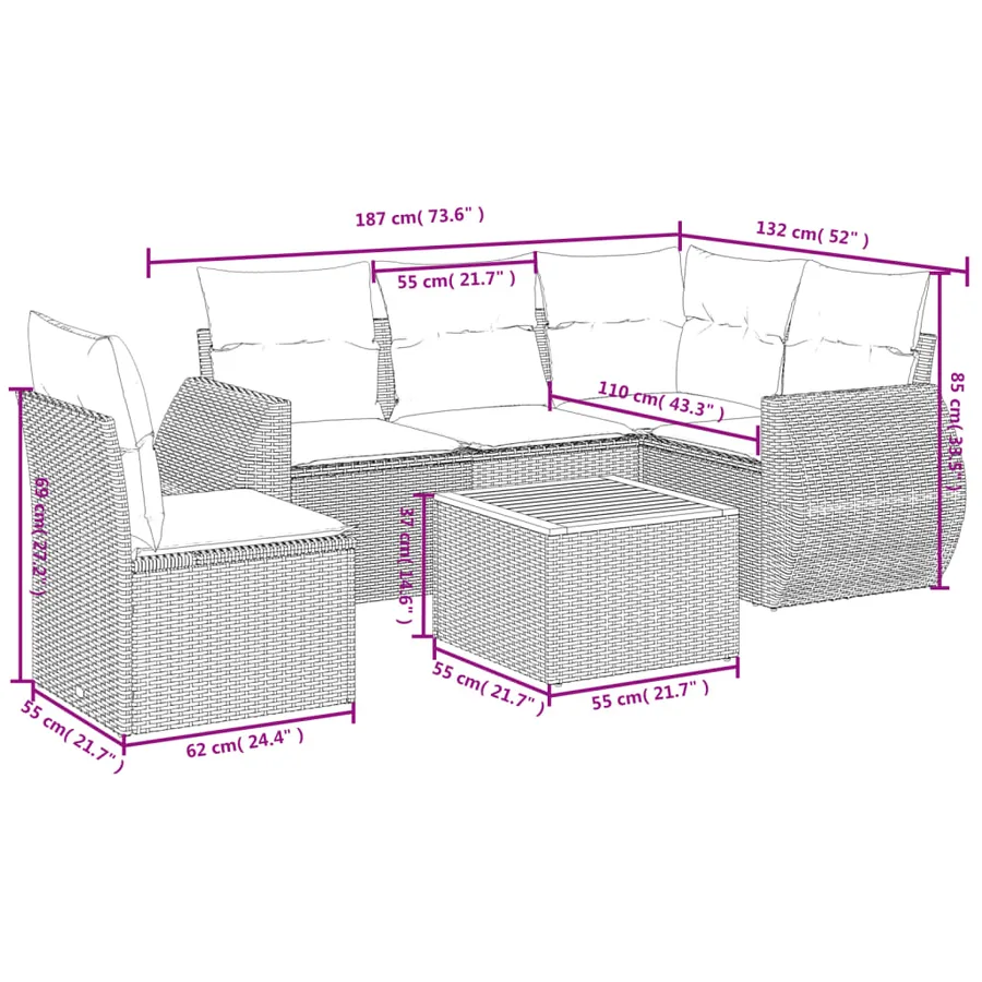 Salon de jardin avec coussins 6 pcs beige résine tressée - 8