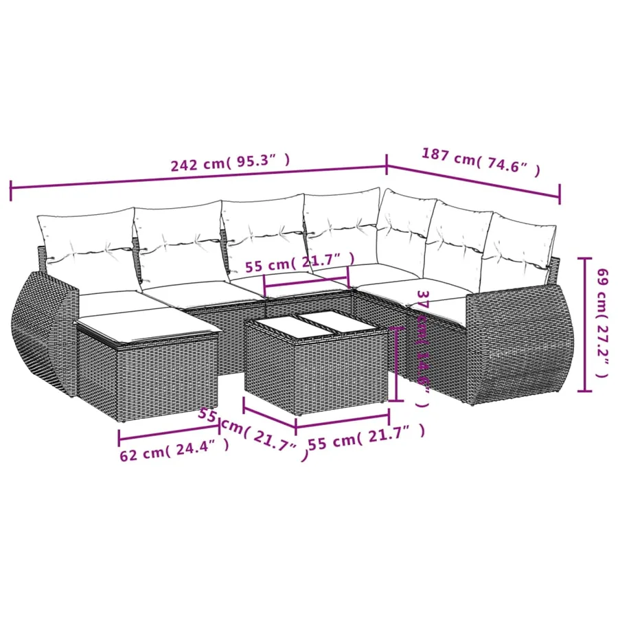 Salon de jardin avec coussins 8 pcs beige résine tressée - 9