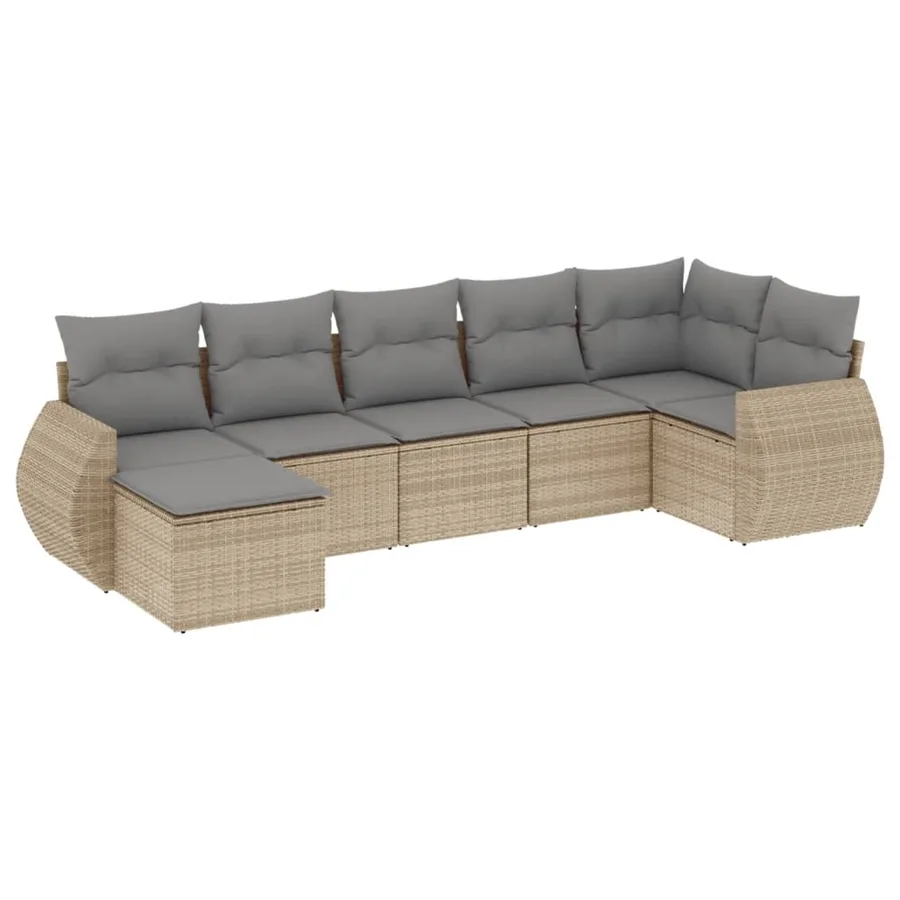 Salon de jardin avec coussins 7 pcs beige résine tressée - 2