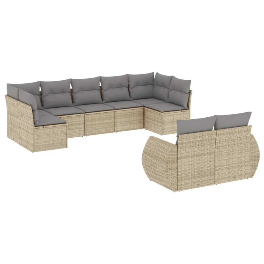 Salon de jardin avec coussins 9 pcs beige résine tressée - 2