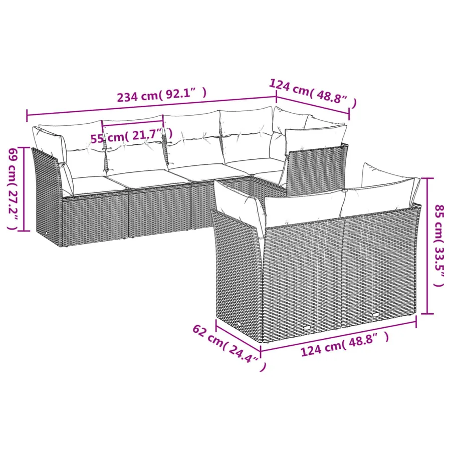 Salon de jardin avec coussins 7 pcs beige résine tressée - 3