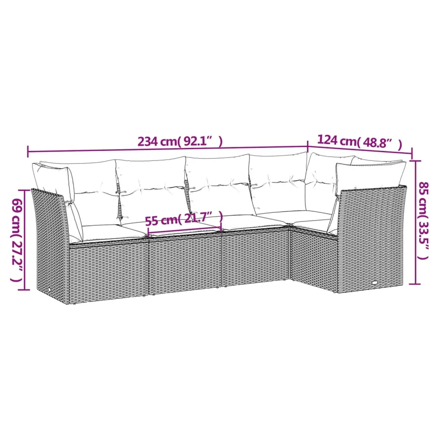 Salon de jardin 5 pcs avec coussins noir résine tressée - 3