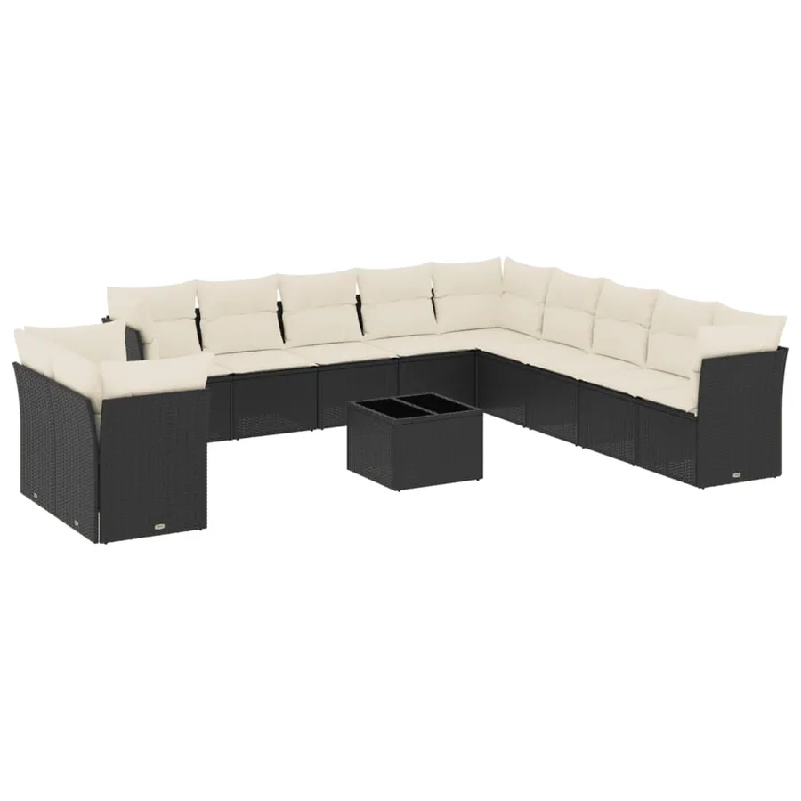 Salon de jardin 12 pcs avec coussins noir résine tressée - 2