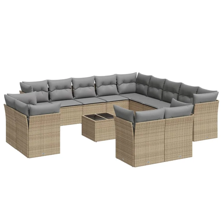 Salon de jardin avec coussins 14 pcs beige résine tressée - 2