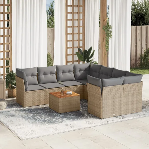 Salon de jardin avec coussins 9pcs mélange beige résine tressée