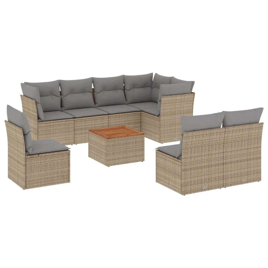 Salon de jardin avec coussins 9pcs mélange beige résine tressée - 2