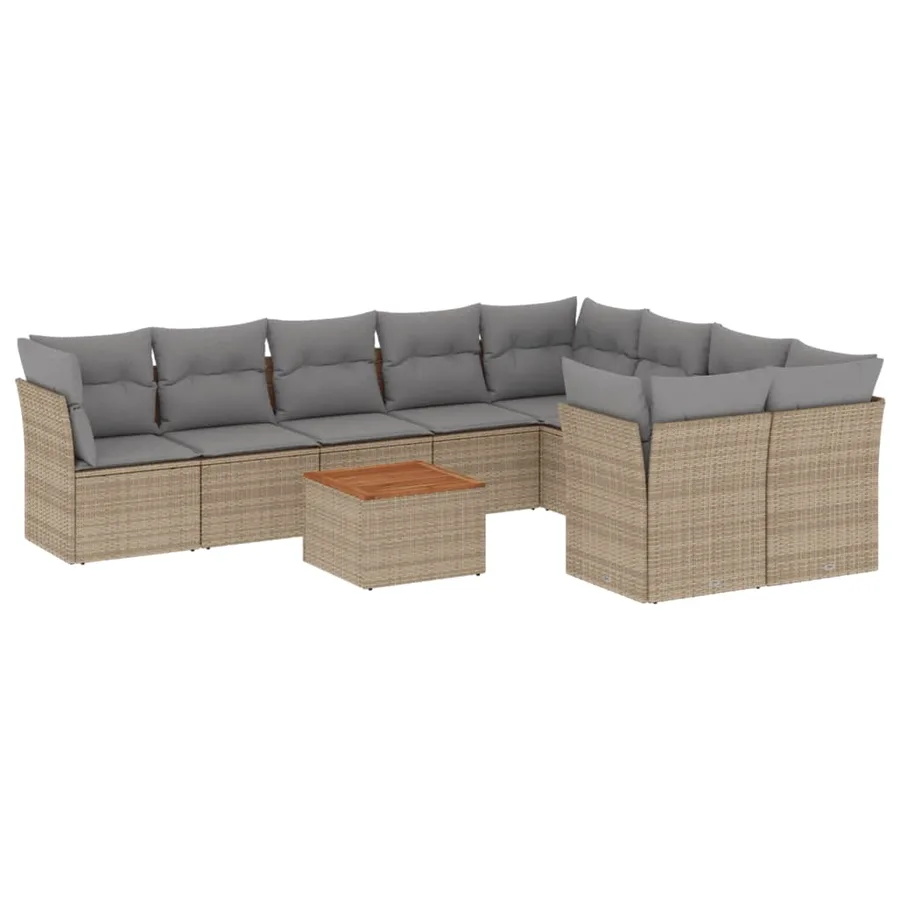 Salon de jardin et coussins 10 pcs mélange beige résine tressée - 2