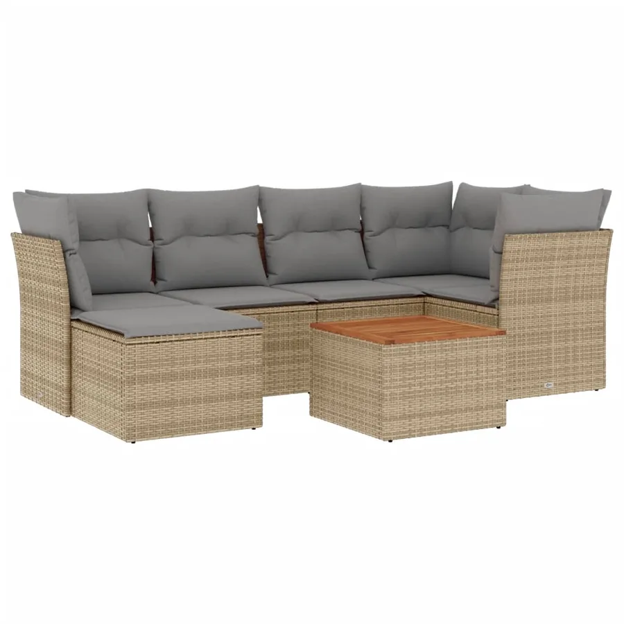 Salon de jardin avec coussins 7pcs mélange beige résine tressée - 2