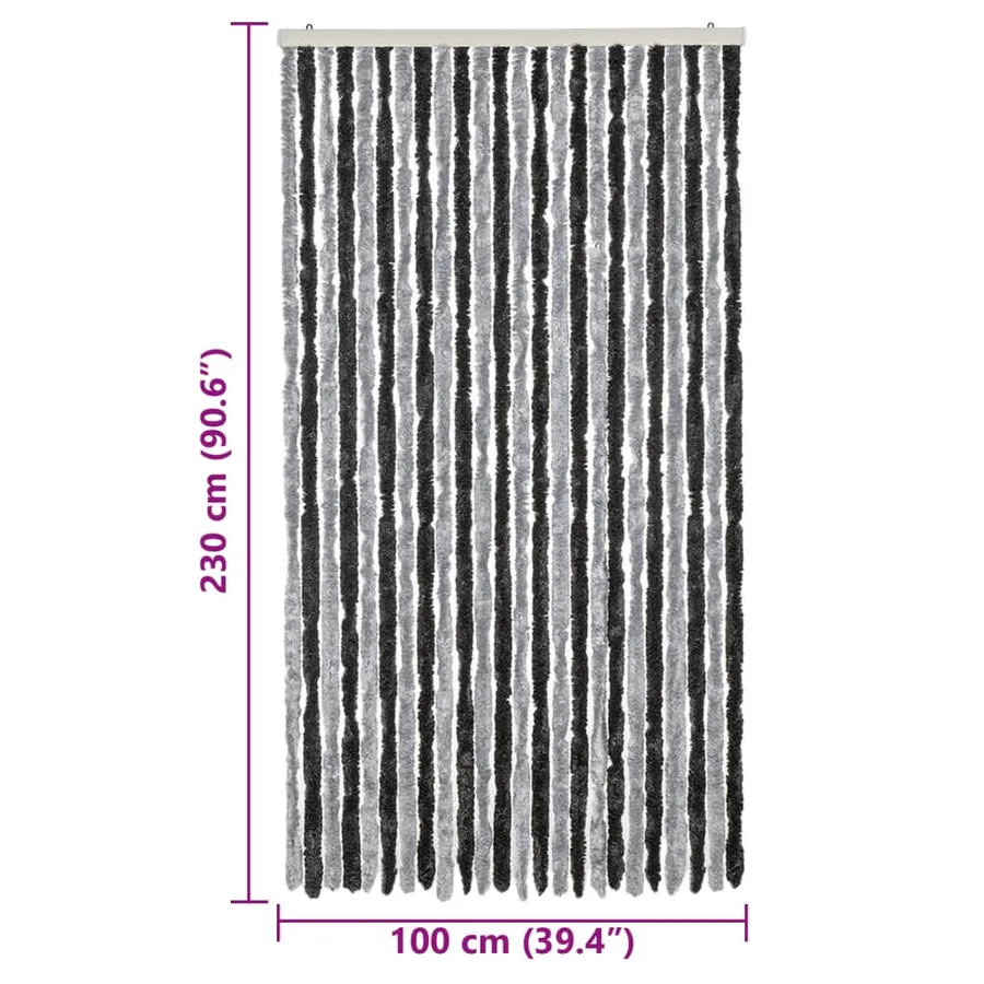 Rideau anti-mouches gris et noir 100x230 cm chenille - 7