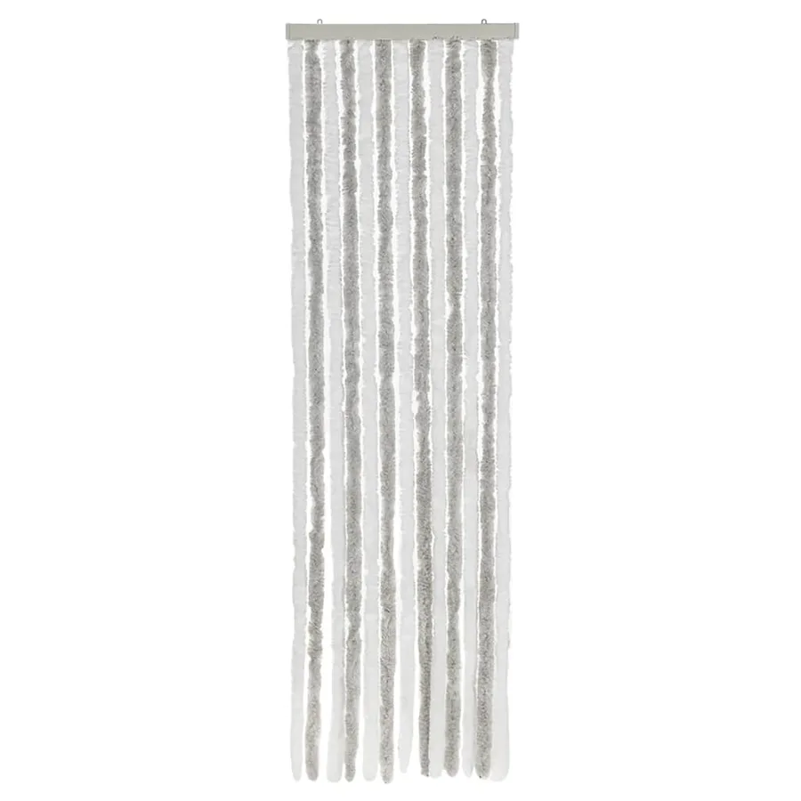 Rideau anti-mouches gris clair et blanc 56x200 cm chenille - 3