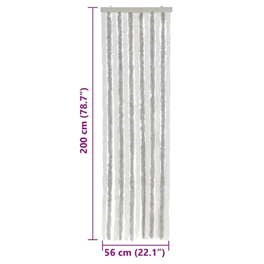 Rideau anti-mouches gris clair et blanc 56x200 cm chenille - 7