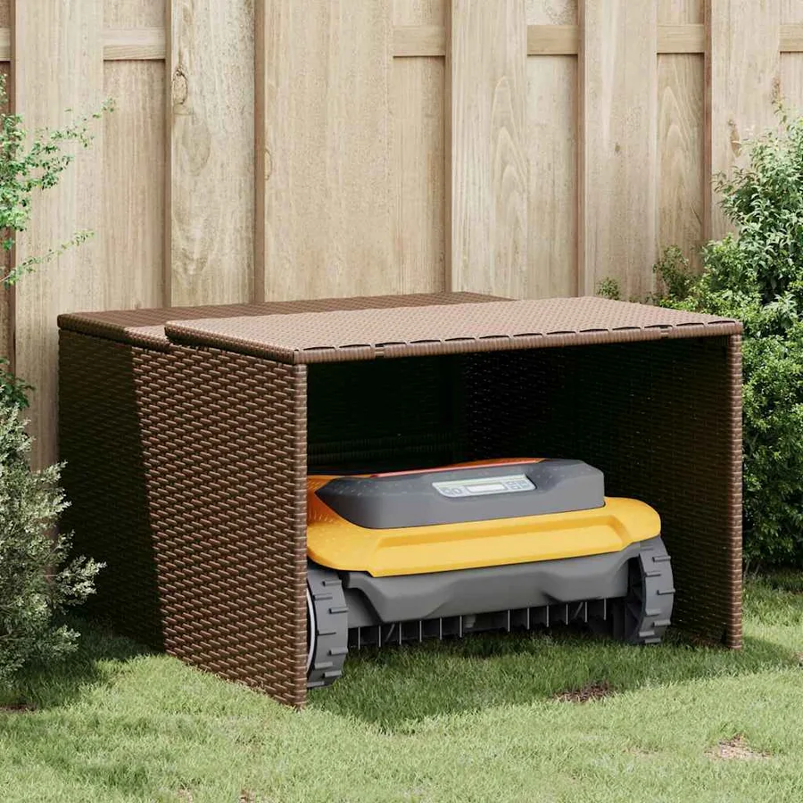 Garage pour robot tondeuse marron 86x90x52/57 cm résine tressée - 3