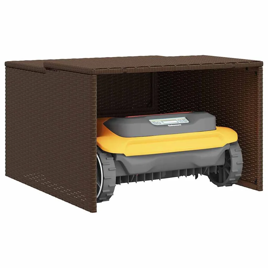 Garage pour robot tondeuse marron 86x90x52/57 cm résine tressée - 5