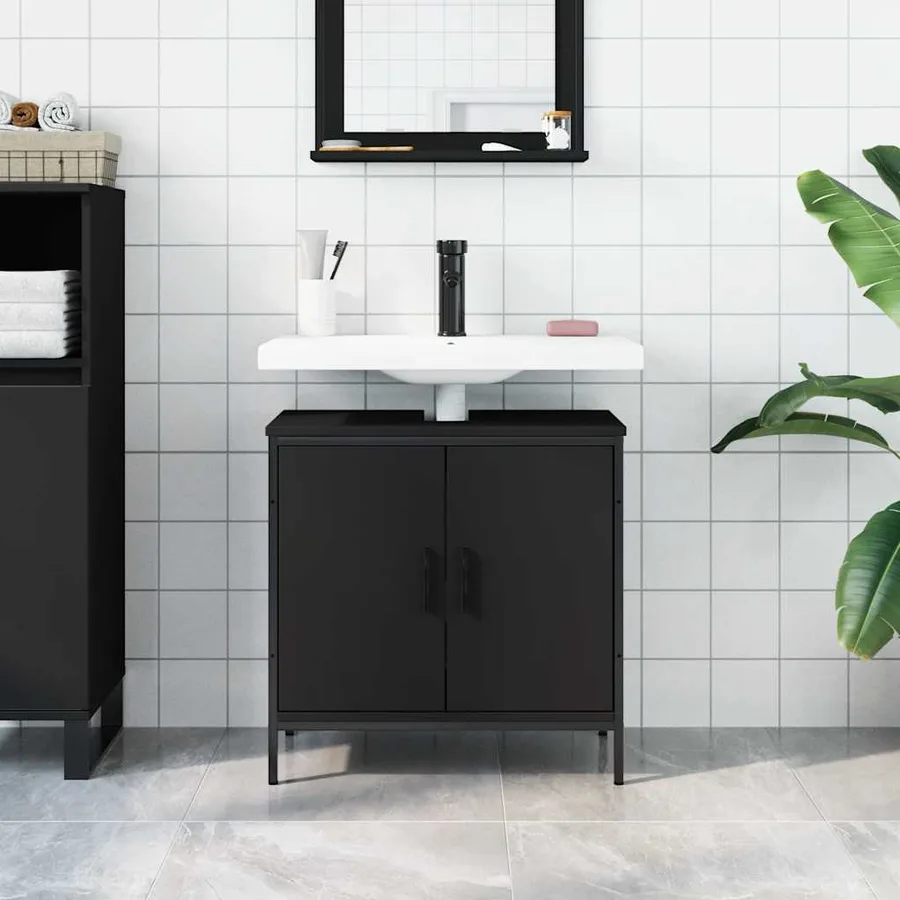 Armoire lavabo de salle de bain noir 60x30x60 cm - 3