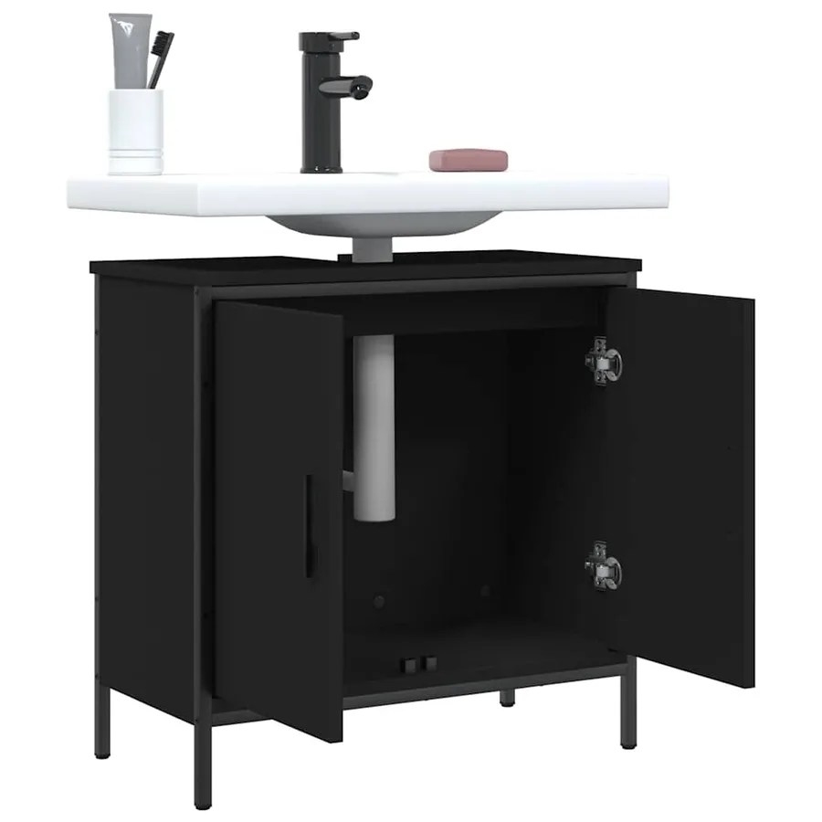 Armoire lavabo de salle de bain noir 60x30x60 cm - 9