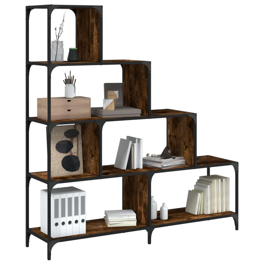Bibliothèque à 4 niveaux chêne fumé bois d'ingénierie