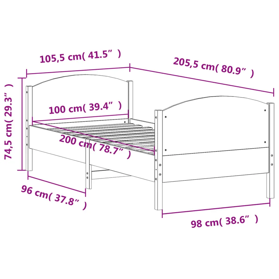 Cadre de lit sans matelas 100x200 cm bois massif de pin - 9