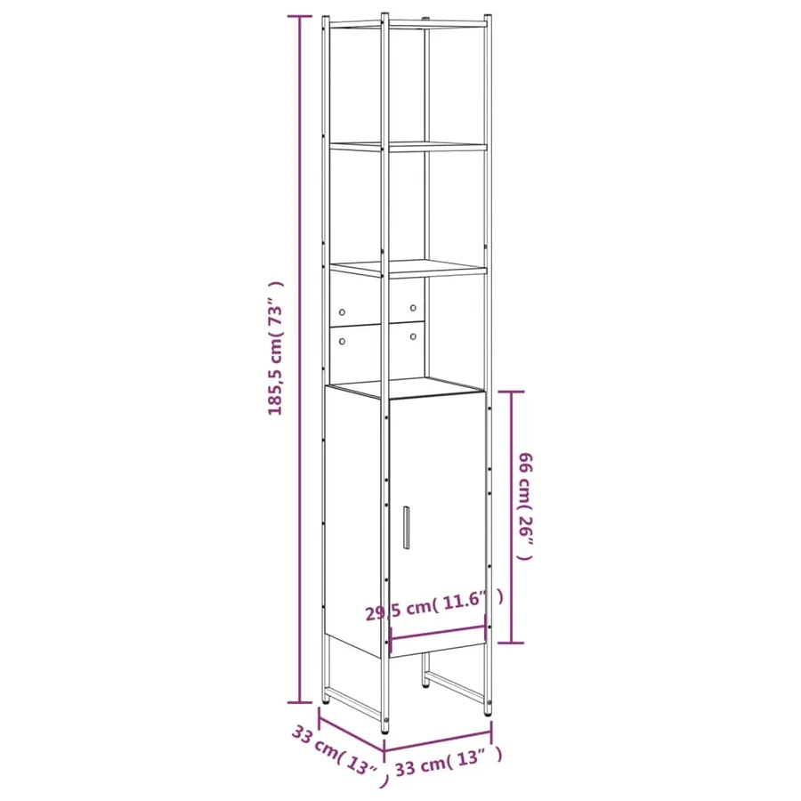 Armoire de bain chêne fumé 33x33x185,5 cm bois d'ingénierie - 12