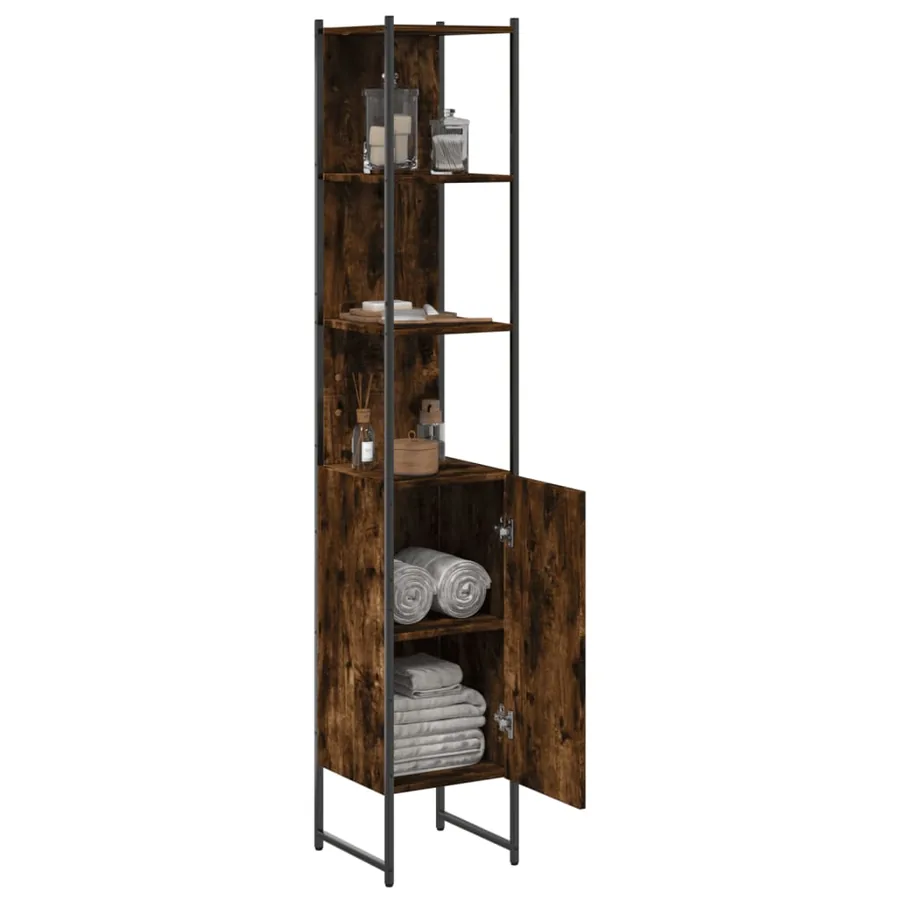 Armoire de bain chêne fumé 33x33x185,5 cm bois d'ingénierie - 4