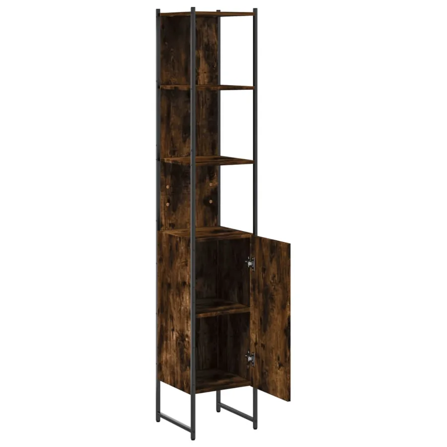 Armoire de bain chêne fumé 33x33x185,5 cm bois d'ingénierie - 5