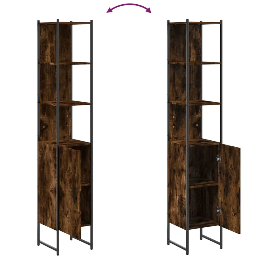 Armoire de bain chêne fumé 33x33x185,5 cm bois d'ingénierie - 9