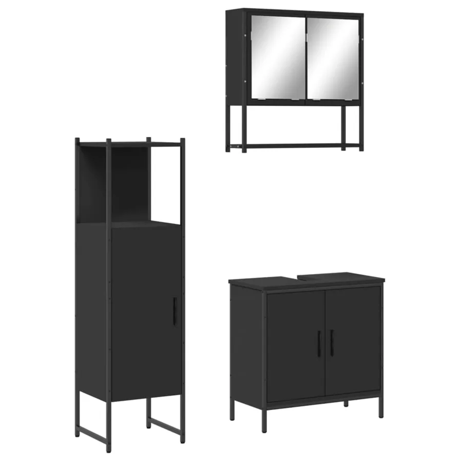 Ensemble de meubles salle de bain 3 pcs noir bois d'ingénierie - 2