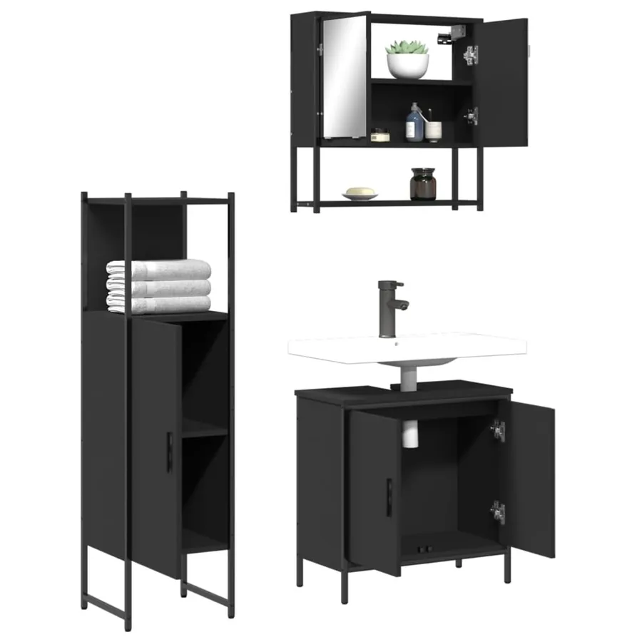 Ensemble de meubles salle de bain 3 pcs noir bois d'ingénierie - 4